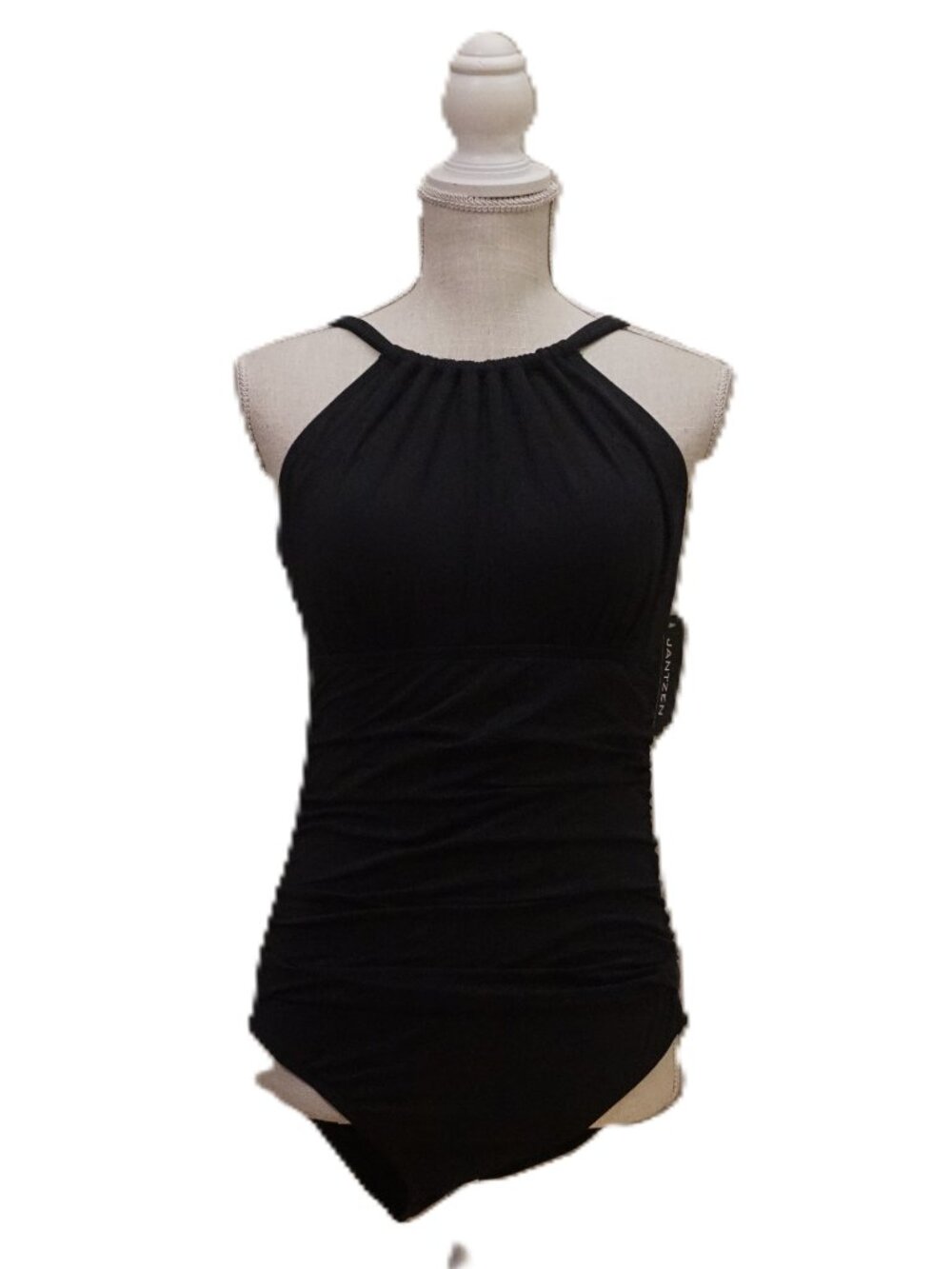 Jantzen Black High Neckline Built in Bra 1 Piece Swimsuit Women’s Size 14